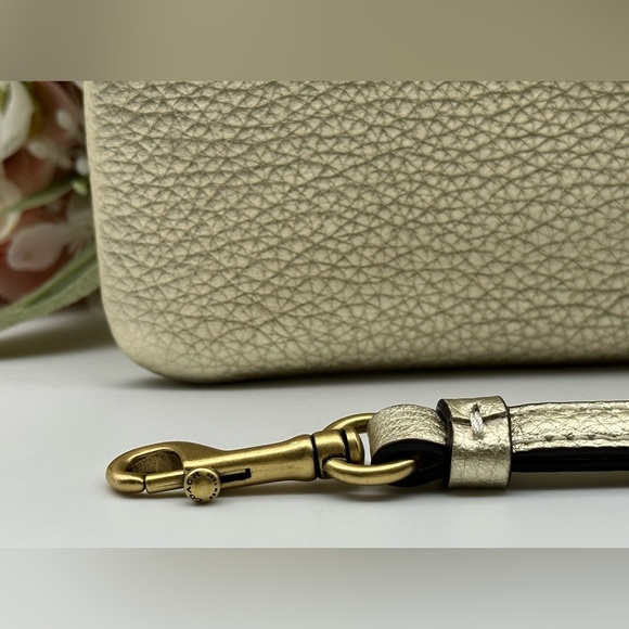 Coach Gold Metallic Pebbled Leather Wristlet - Picture 6 of 15